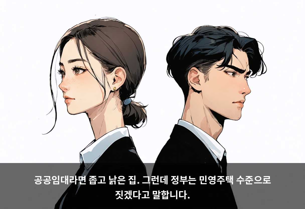 공공임대라면 좁고 낡은 집. 그런데 정부는 민영주택 수준으로 짓겠다고 말합니다.