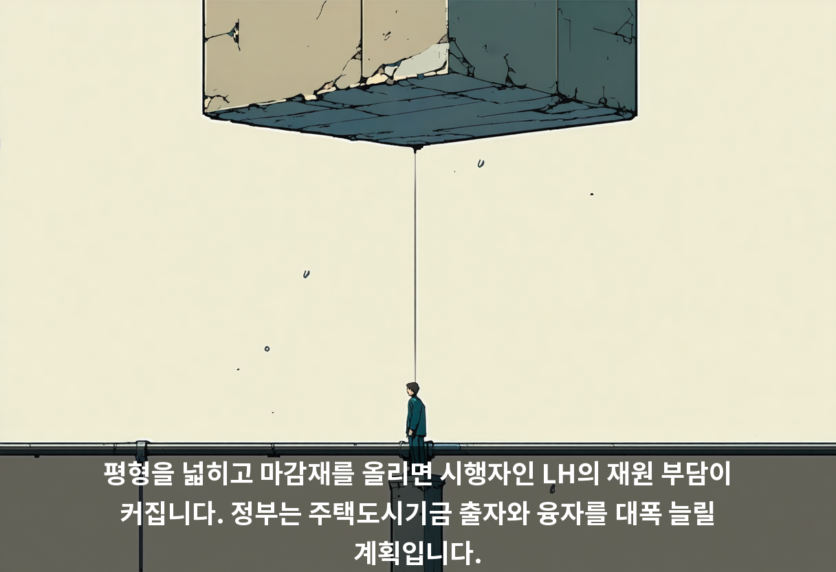 평형을 넓히고 마감재를 올리면 시행자인 LH의 재원 부담이 커집니다. 정부는 주택도시기금 출자와 융자를 대폭 늘릴 계획입니다.