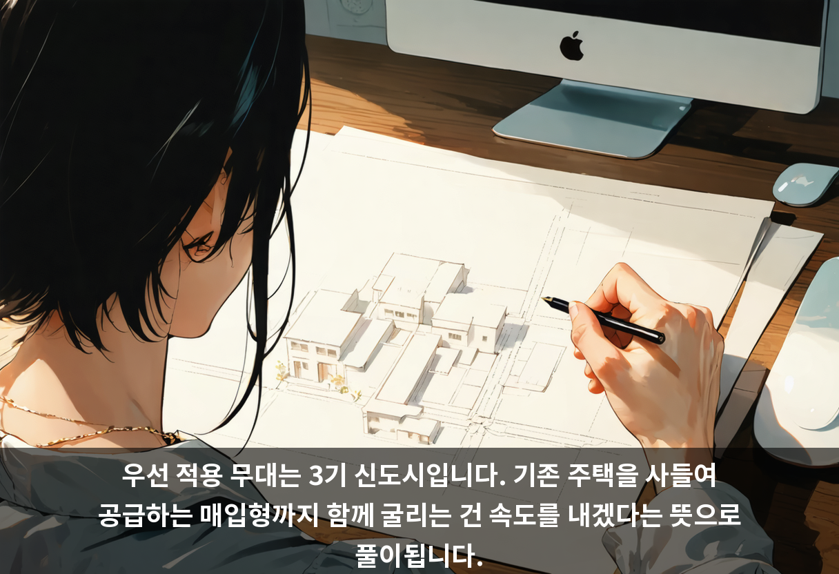 우선 적용 무대는 3기 신도시입니다. 기존 주택을 사들여 공급하는 매입형까지 함께 굴리는 건 속도를 내겠다는 뜻으로 풀이됩니다.