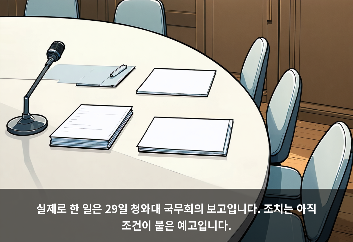 실제로 한 일은 29일 청와대 국무회의 보고입니다. 조치는 아직 조건이 붙은 예고입니다.