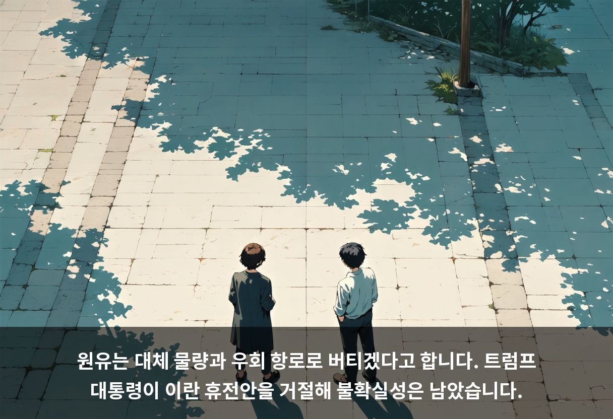 원유는 대체 물량과 우회 항로로 버티겠다고 합니다. 트럼프 대통령이 이란 휴전안을 거절해 불확실성은 남았습니다.