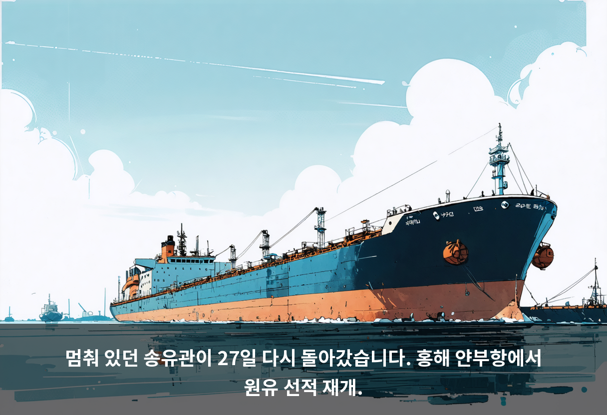 멈춰 있던 송유관이 27일 다시 돌아갔습니다. 홍해 얀부항에서 원유 선적 재개.