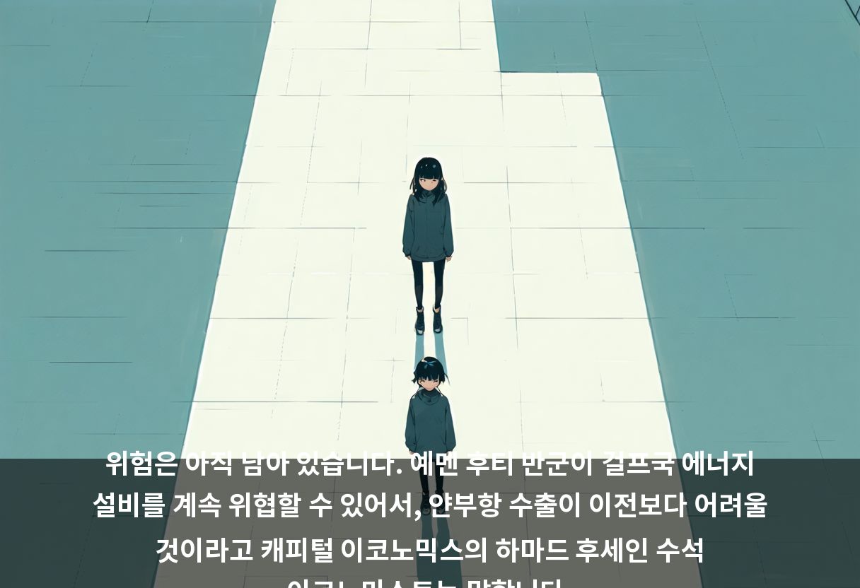 위험은 아직 남아 있습니다. 예멘 후티 반군이 걸프국 에너지 설비를 계속 위협할 수 있어서, 얀부항 수출이 이전보다 어려울 것이라고 캐피털 이코노믹스의 하마드 후세인 수석 이코노미스트는 말합니다.