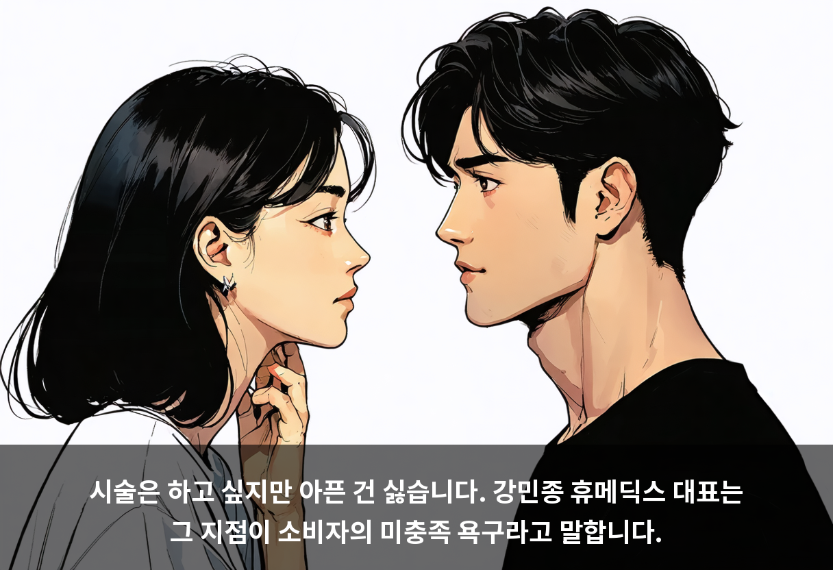 시술은 하고 싶지만 아픈 건 싫습니다. 강민종 휴메딕스 대표는 그 지점이 소비자의 미충족 욕구라고 말합니다.