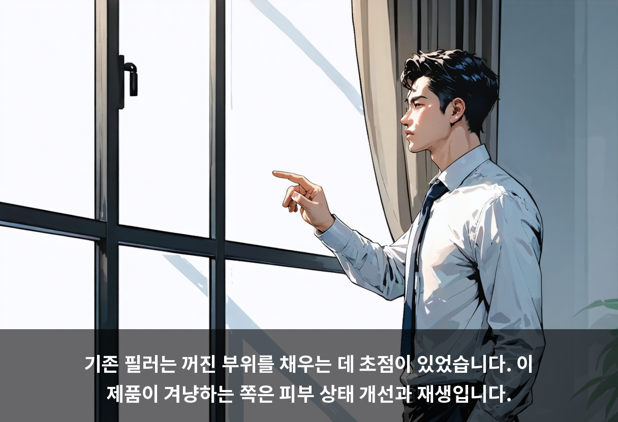 기존 필러는 꺼진 부위를 채우는 데 초점이 있었습니다. 이 제품이 겨냥하는 쪽은 피부 상태 개선과 재생입니다.