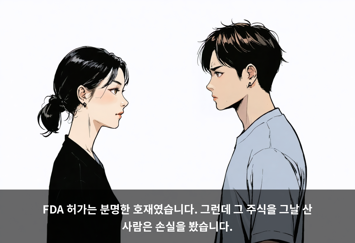 FDA 허가는 분명한 호재였습니다. 그런데 그 주식을 그날 산 사람은 손실을 봤습니다.