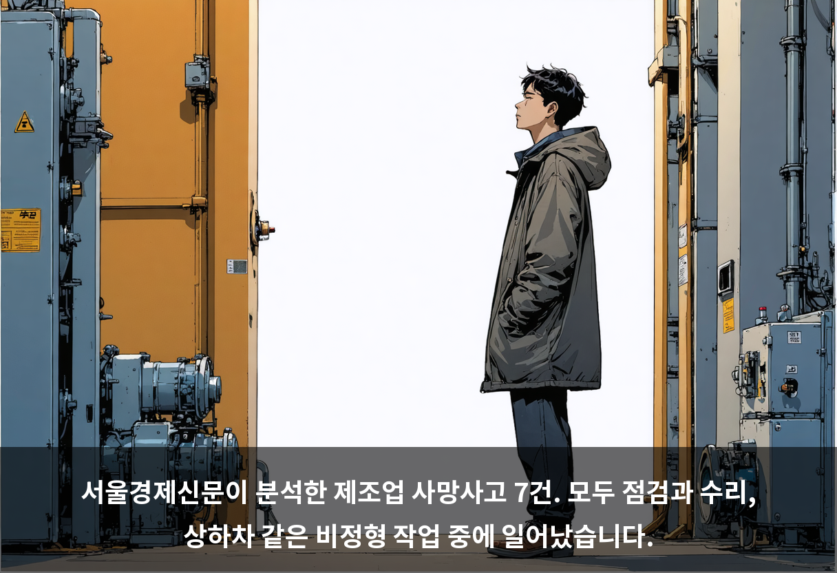 서울경제신문이 분석한 제조업 사망사고 7건. 모두 점검과 수리, 상하차 같은 비정형 작업 중에 일어났습니다.