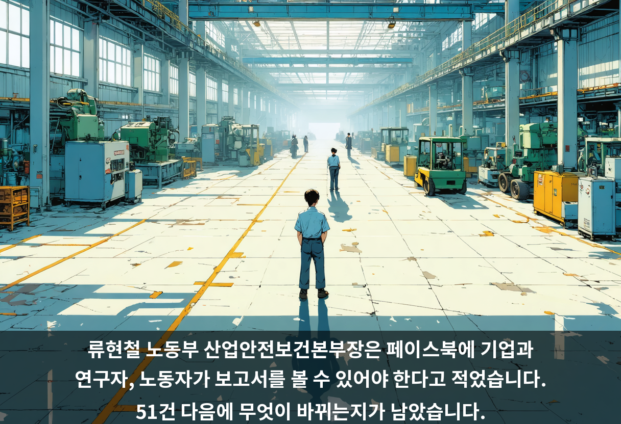 류현철 노동부 산업안전보건본부장은 페이스북에 기업과 연구자, 노동자가 보고서를 볼 수 있어야 한다고 적었습니다. 51건 다음에 무엇이 바뀌는지가 남았습니다.