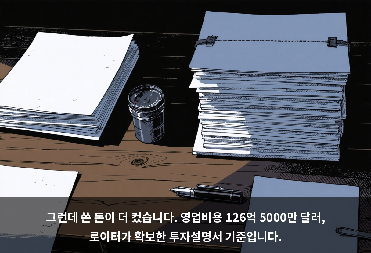 그런데 쓴 돈이 더 컸습니다. 영업비용 126억 5000만 달러, 로이터가 확보한 투자설명서 기준입니다.