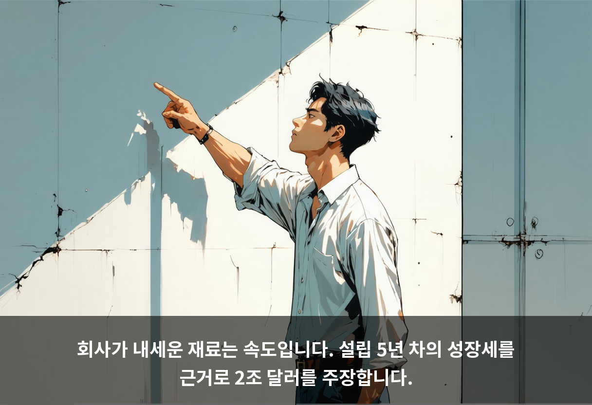 회사가 내세운 재료는 속도입니다. 설립 5년 차의 성장세를 근거로 2조 달러를 주장합니다.