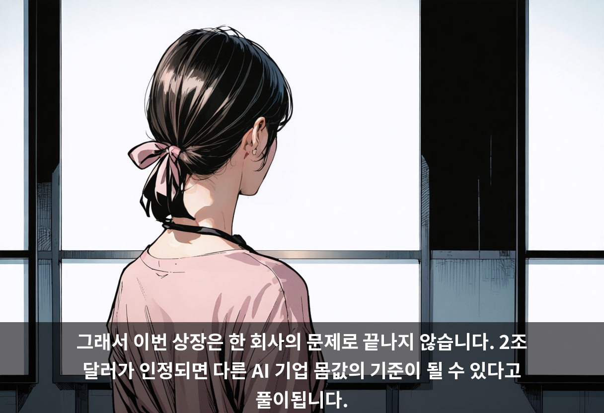 그래서 이번 상장은 한 회사의 문제로 끝나지 않습니다. 2조 달러가 인정되면 다른 AI 기업 몸값의 기준이 될 수 있다고 풀이됩니다.
