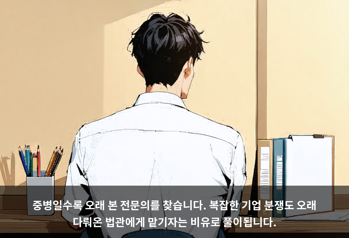 중병일수록 오래 본 전문의를 찾습니다. 복잡한 기업 분쟁도 오래 다뤄온 법관에게 맡기자는 비유로 풀이됩니다.