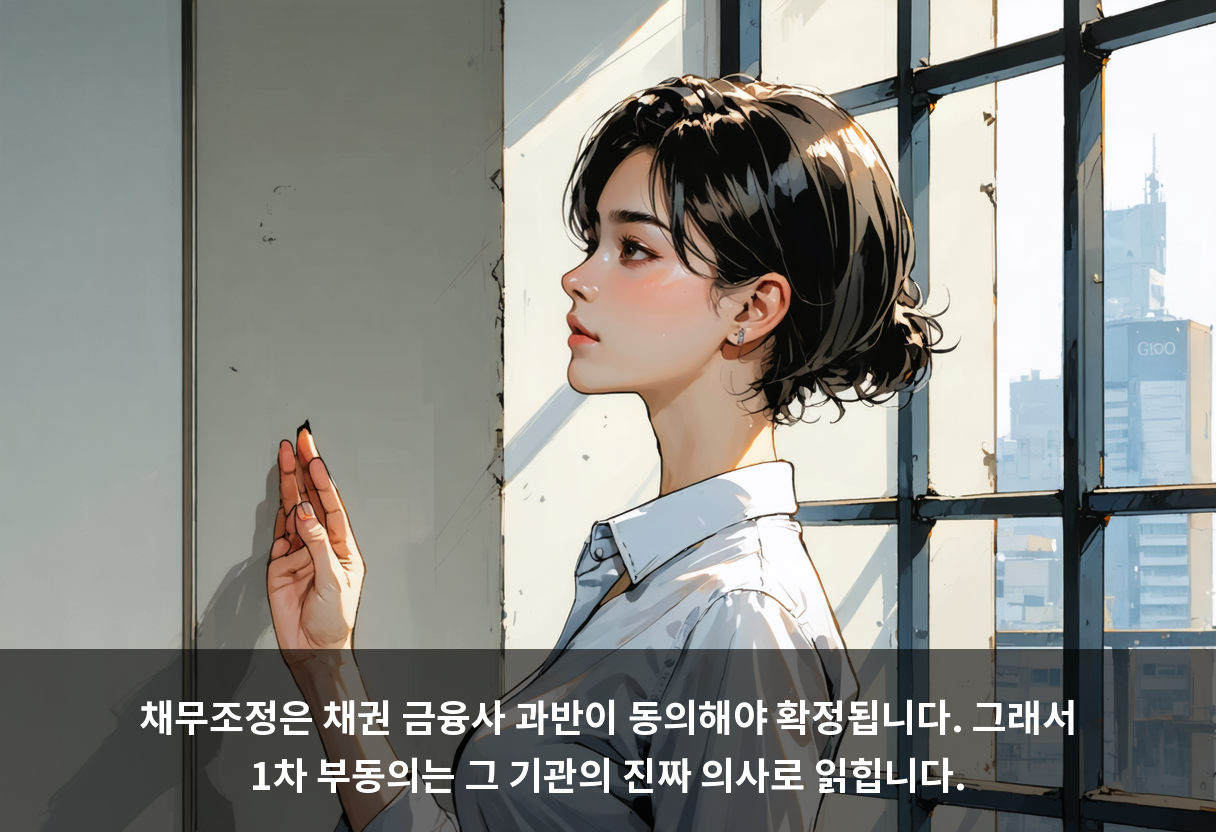 채무조정은 채권 금융사 과반이 동의해야 확정됩니다. 그래서 1차 부동의는 그 기관의 진짜 의사로 읽힙니다.