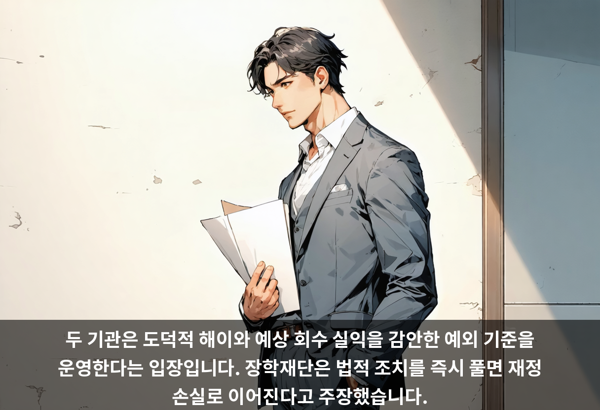 두 기관은 도덕적 해이와 예상 회수 실익을 감안한 예외 기준을 운영한다는 입장입니다. 장학재단은 법적 조치를 즉시 풀면 재정 손실로 이어진다고 주장했습니다.