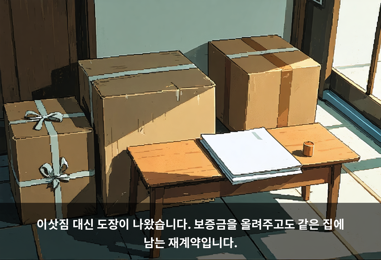 이삿짐 대신 도장이 나왔습니다. 보증금을 올려주고도 같은 집에 남는 재계약입니다.