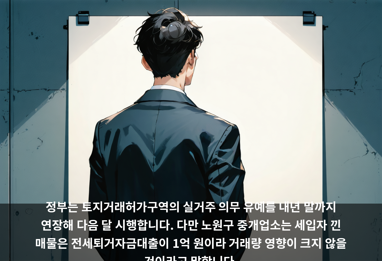 정부는 토지거래허가구역의 실거주 의무 유예를 내년 말까지 연장해 다음 달 시행합니다. 다만 노원구 중개업소는 세입자 낀 매물은 전세퇴거자금대출이 1억 원이라 거래량 영향이 크지 않을 것이라고 말합니다.