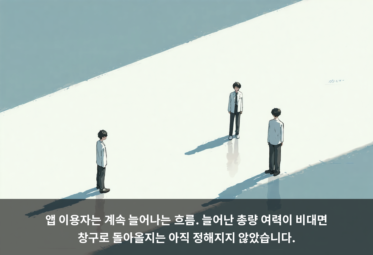 앱 이용자는 계속 늘어나는 흐름. 늘어난 총량 여력이 비대면 창구로 돌아올지는 아직 정해지지 않았습니다.
