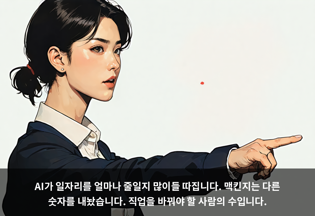 AI가 일자리를 얼마나 줄일지 많이들 따집니다. 맥킨지는 다른 숫자를 내놨습니다. 직업을 바꿔야 할 사람의 수입니다.