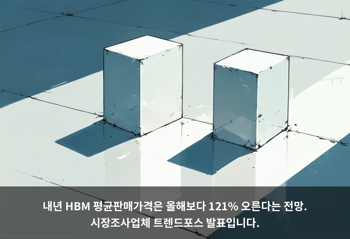 내년 HBM 평균판매가격은 올해보다 121% 오른다는 전망. 시장조사업체 트렌드포스 발표입니다.