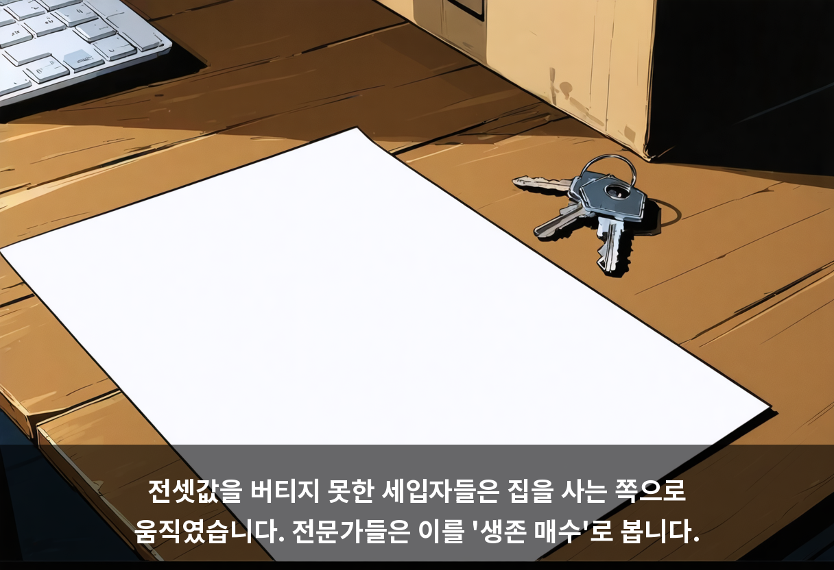 전셋값을 버티지 못한 세입자들은 집을 사는 쪽으로 움직였습니다. 전문가들은 이를 '생존 매수'로 봅니다.