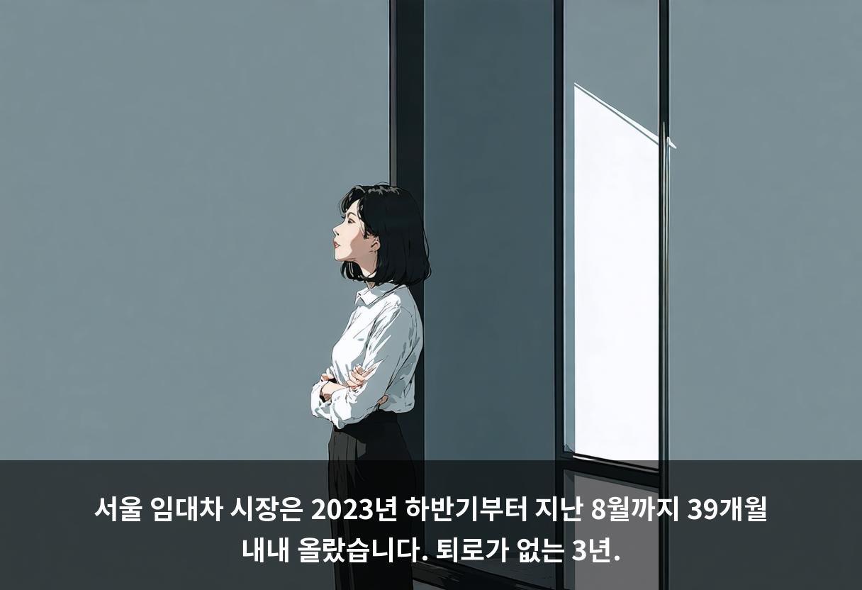 서울 임대차 시장은 2023년 하반기부터 지난 8월까지 39개월 내내 올랐습니다. 퇴로가 없는 3년.