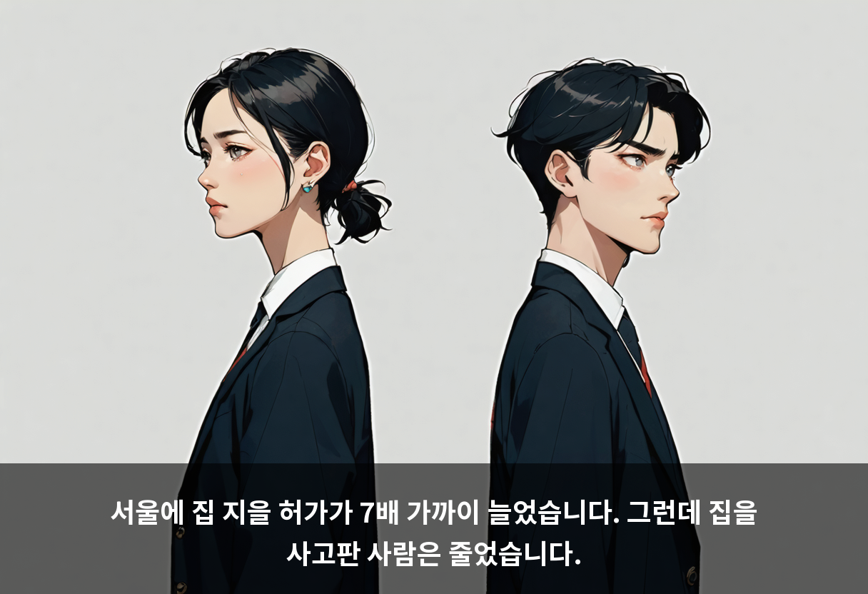 서울에 집 지을 허가가 7배 가까이 늘었습니다. 그런데 집을 사고판 사람은 줄었습니다.