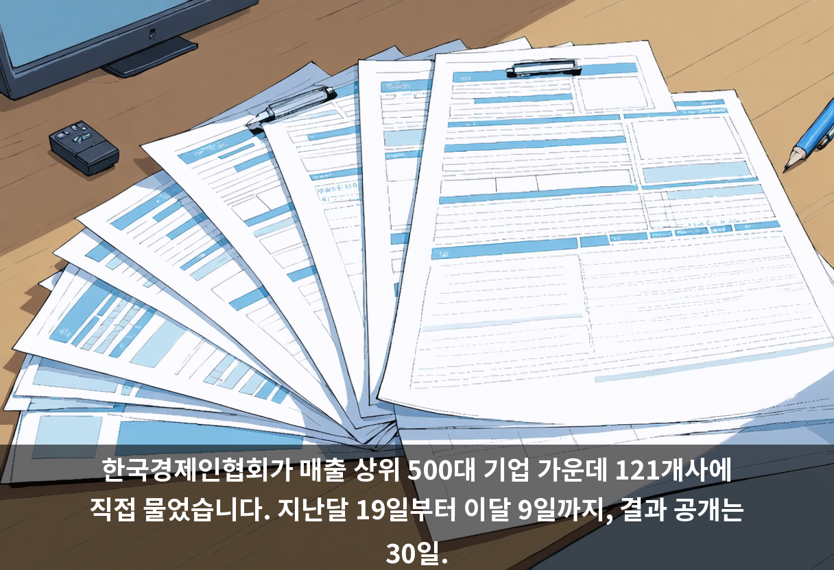 한국경제인협회가 매출 상위 500대 기업 가운데 121개사에 직접 물었습니다. 지난달 19일부터 이달 9일까지, 결과 공개는 30일.