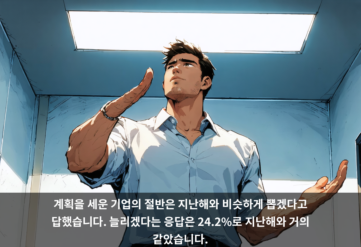 계획을 세운 기업의 절반은 지난해와 비슷하게 뽑겠다고 답했습니다. 늘리겠다는 응답은 24.2%로 지난해와 거의 같았습니다.