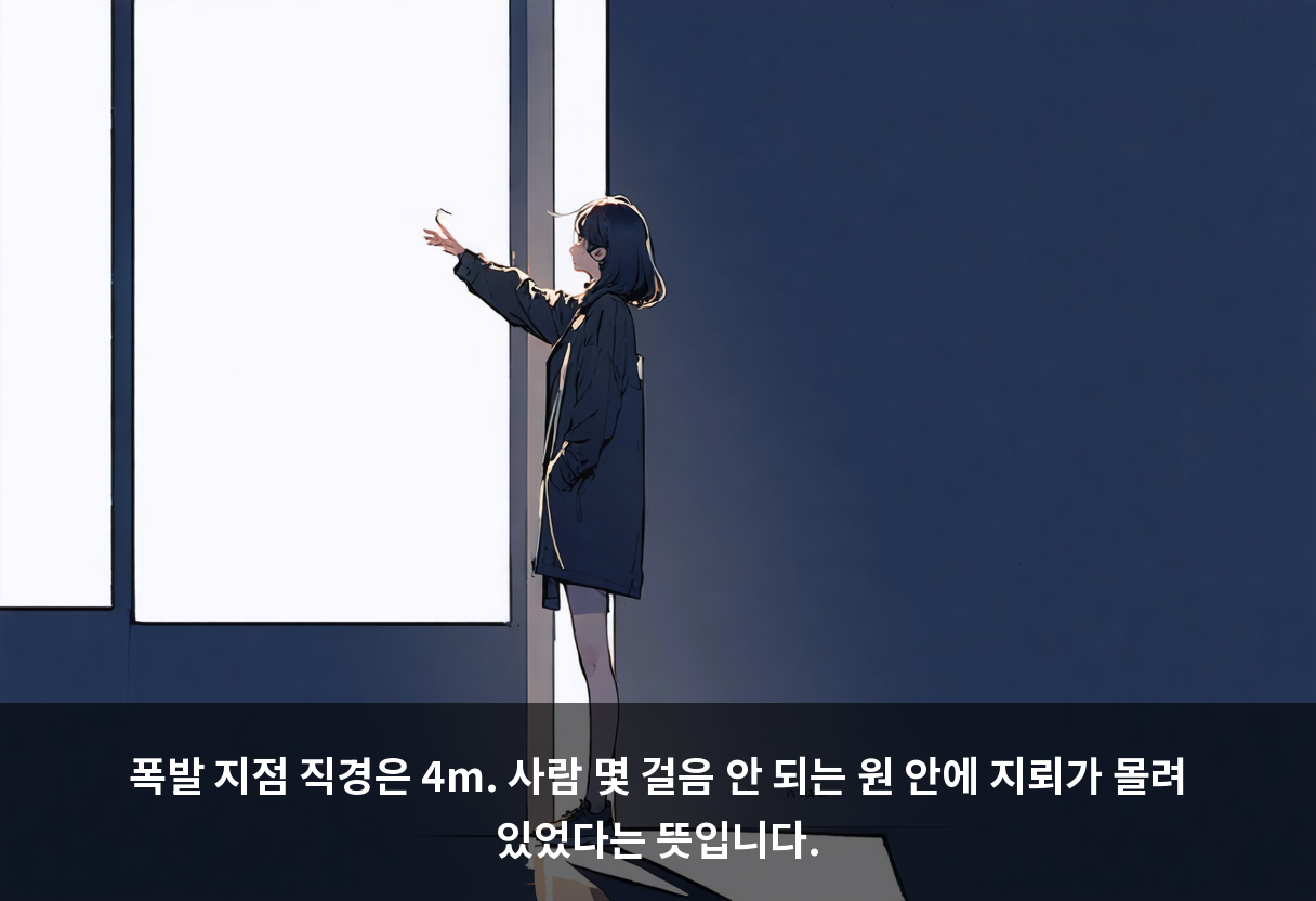 폭발 지점 직경은 4m. 사람 몇 걸음 안 되는 원 안에 지뢰가 몰려 있었다는 뜻입니다.