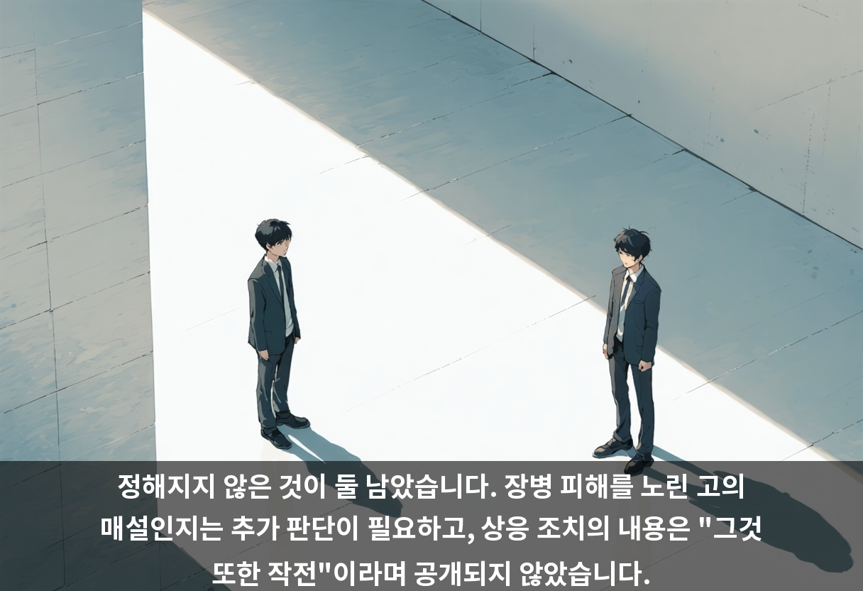 정해지지 않은 것이 둘 남았습니다. 장병 피해를 노린 고의 매설인지는 추가 판단이 필요하고, 상응 조치의 내용은 "그것 또한 작전"이라며 공개되지 않았습니다.