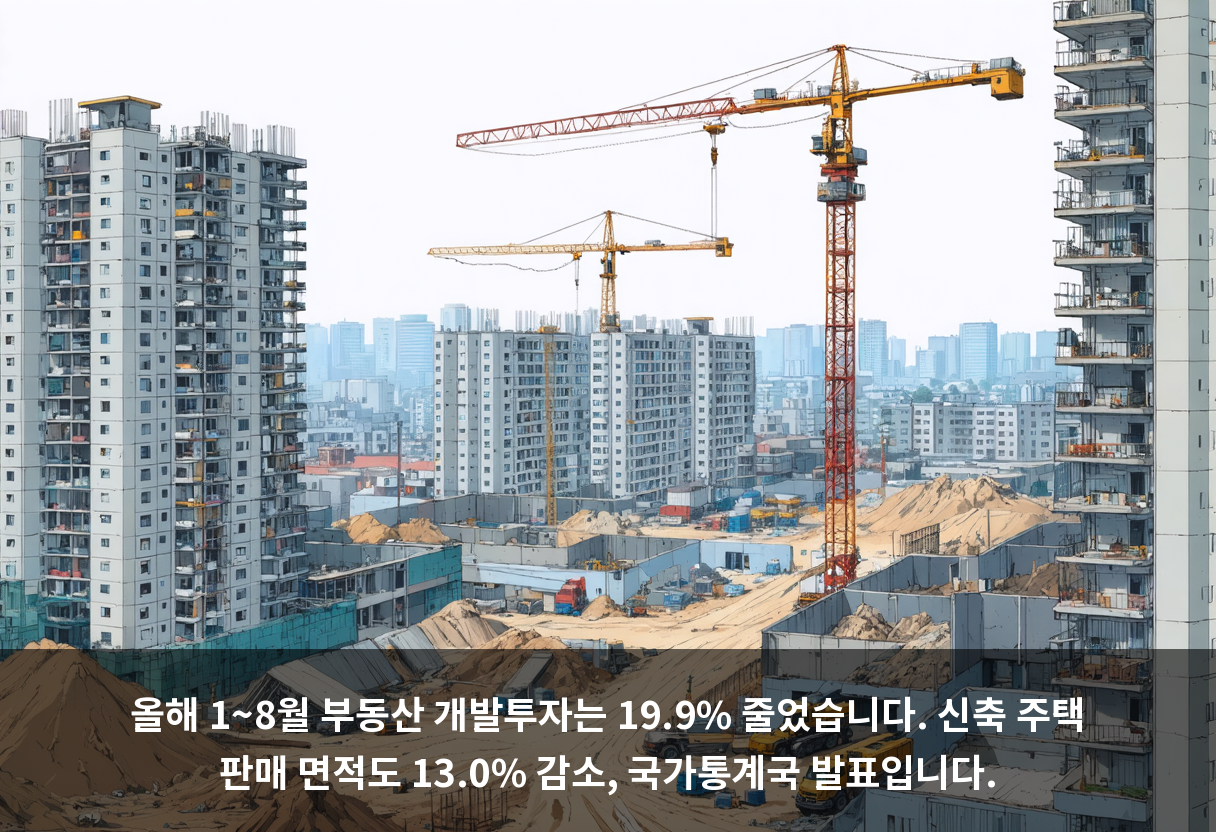 올해 1~8월 부동산 개발투자는 19.9% 줄었습니다. 신축 주택 판매 면적도 13.0% 감소, 국가통계국 발표입니다.