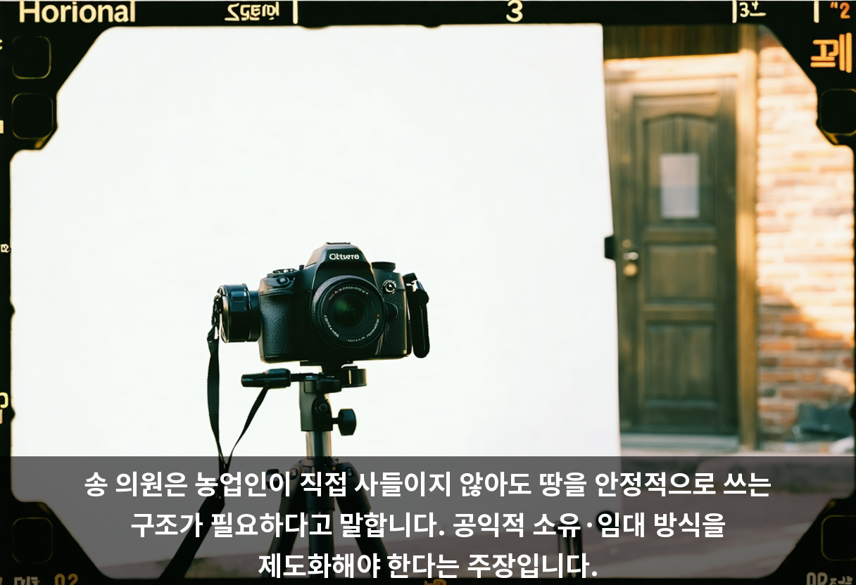 송 의원은 농업인이 직접 사들이지 않아도 땅을 안정적으로 쓰는 구조가 필요하다고 말합니다. 공익적 소유·임대 방식을 제도화해야 한다는 주장입니다.