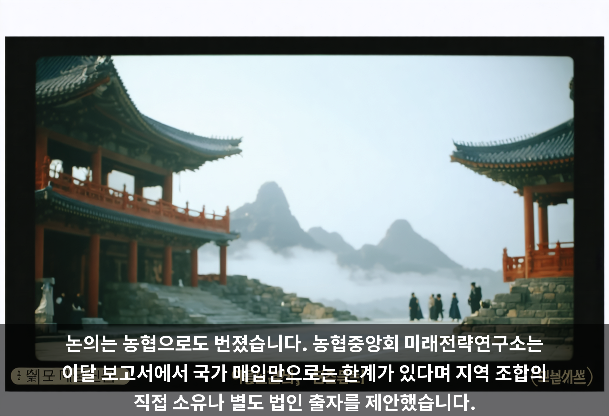 논의는 농협으로도 번졌습니다. 농협중앙회 미래전략연구소는 이달 보고서에서 국가 매입만으로는 한계가 있다며 지역 조합의 직접 소유나 별도 법인 출자를 제안했습니다.