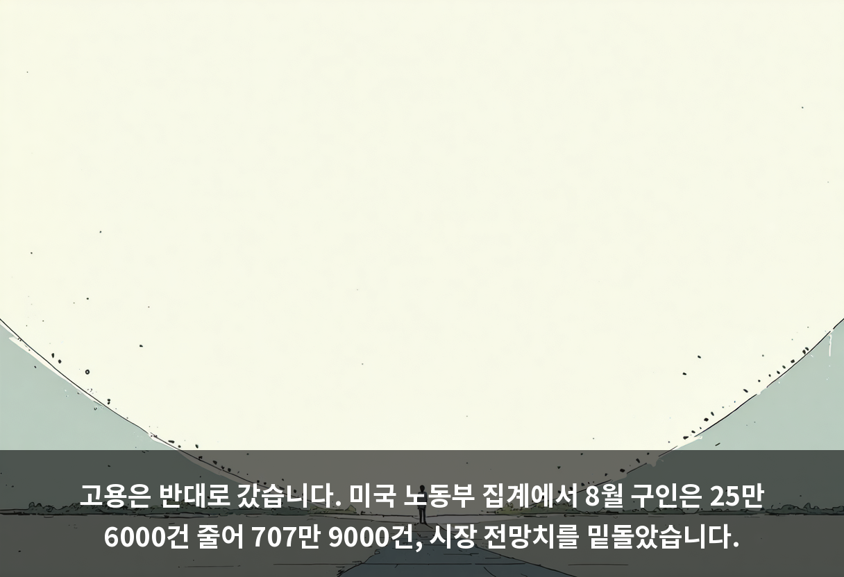 고용은 반대로 갔습니다. 미국 노동부 집계에서 8월 구인은 25만 6000건 줄어 707만 9000건, 시장 전망치를 밑돌았습니다.