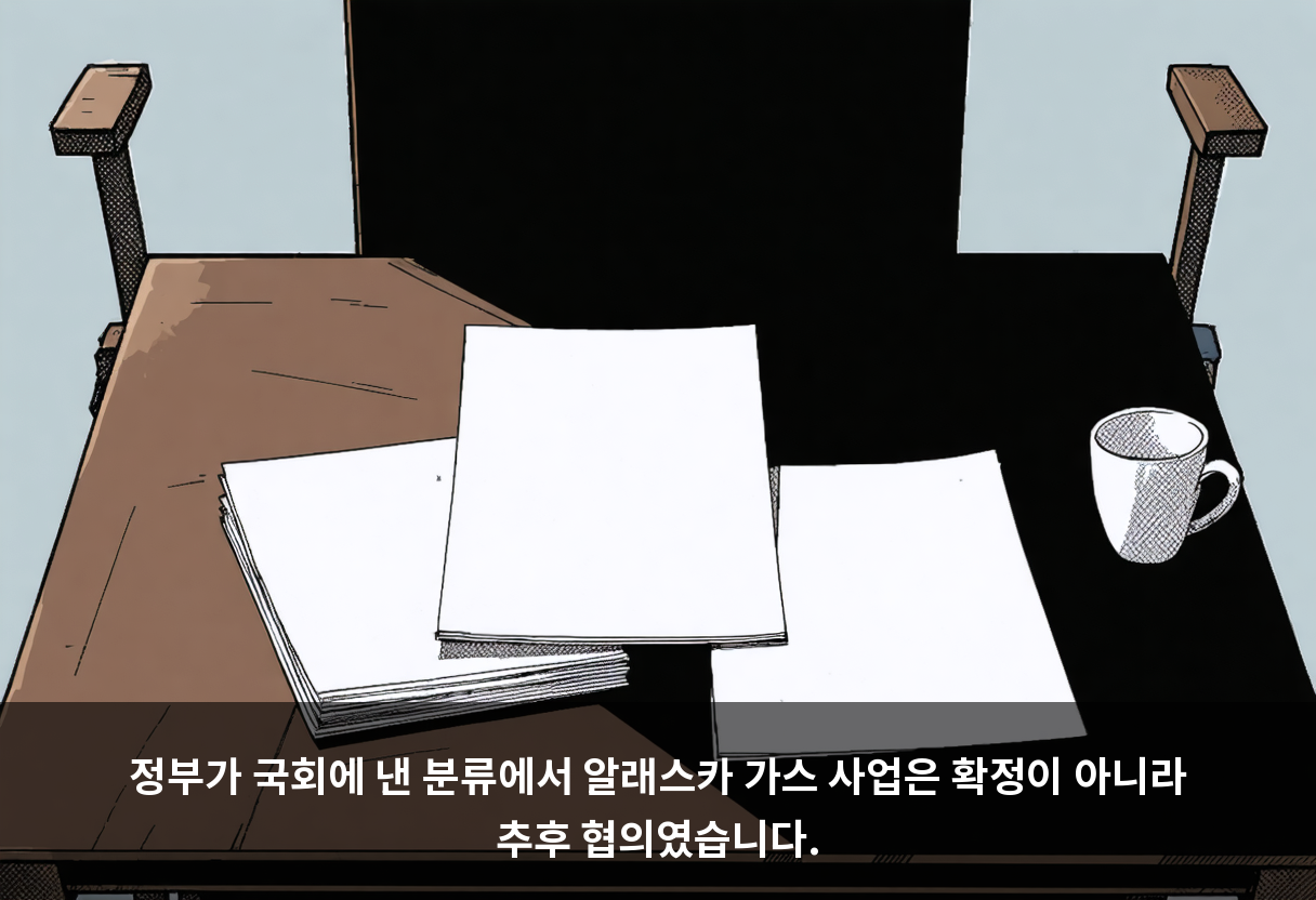 정부가 국회에 낸 분류에서 알래스카 가스 사업은 확정이 아니라 추후 협의였습니다.