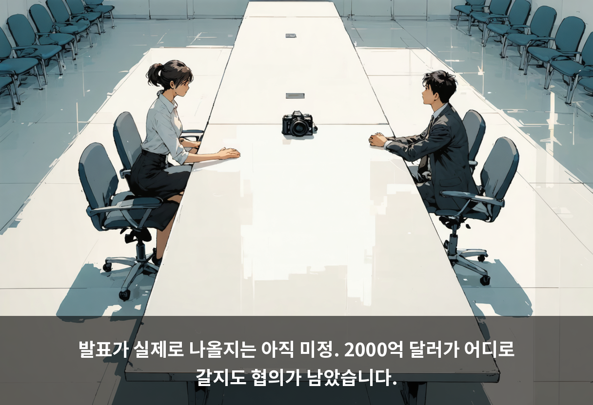 발표가 실제로 나올지는 아직 미정. 2000억 달러가 어디로 갈지도 협의가 남았습니다.