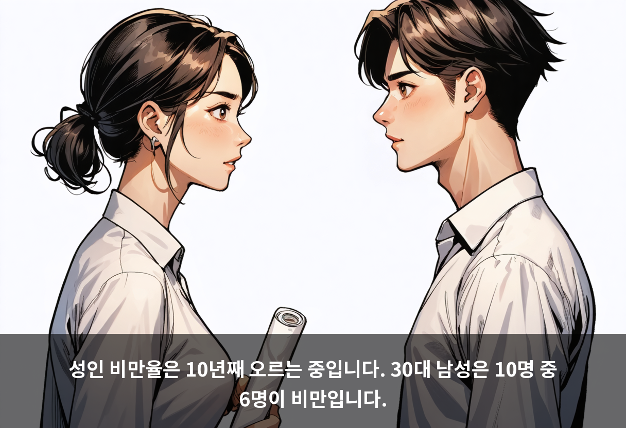 성인 비만율은 10년째 오르는 중입니다. 30대 남성은 10명 중 6명이 비만입니다.