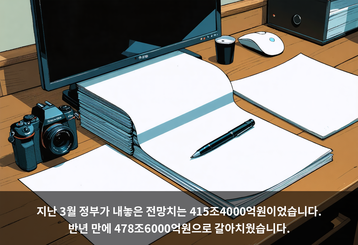 지난 3월 정부가 내놓은 전망치는 415조4000억원이었습니다. 반년 만에 478조6000억원으로 갈아치웠습니다.