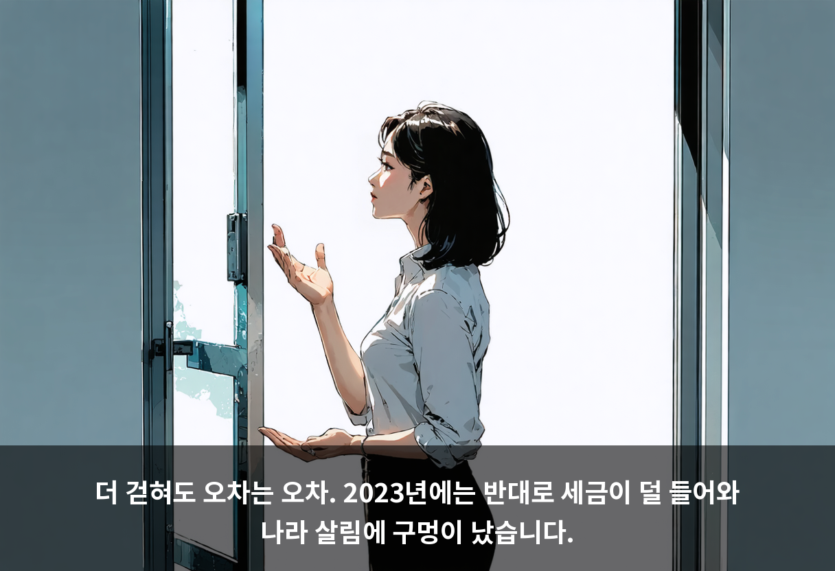 더 걷혀도 오차는 오차. 2023년에는 반대로 세금이 덜 들어와 나라 살림에 구멍이 났습니다.