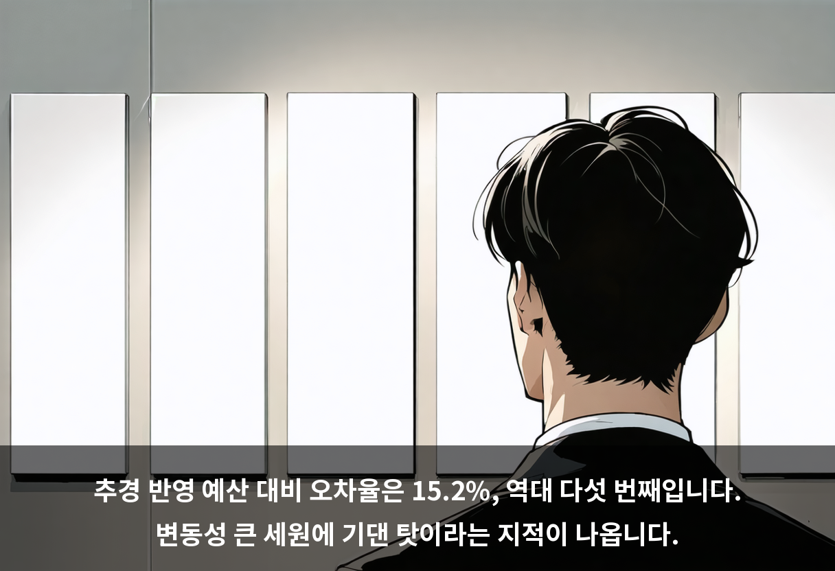추경 반영 예산 대비 오차율은 15.2%, 역대 다섯 번째입니다. 변동성 큰 세원에 기댄 탓이라는 지적이 나옵니다.
