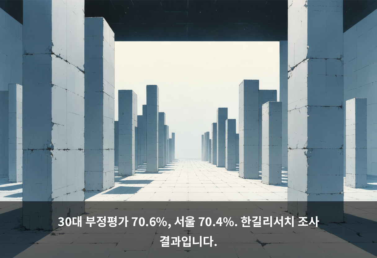 30대 부정평가 70.6%, 서울 70.4%. 한길리서치 조사 결과입니다.
