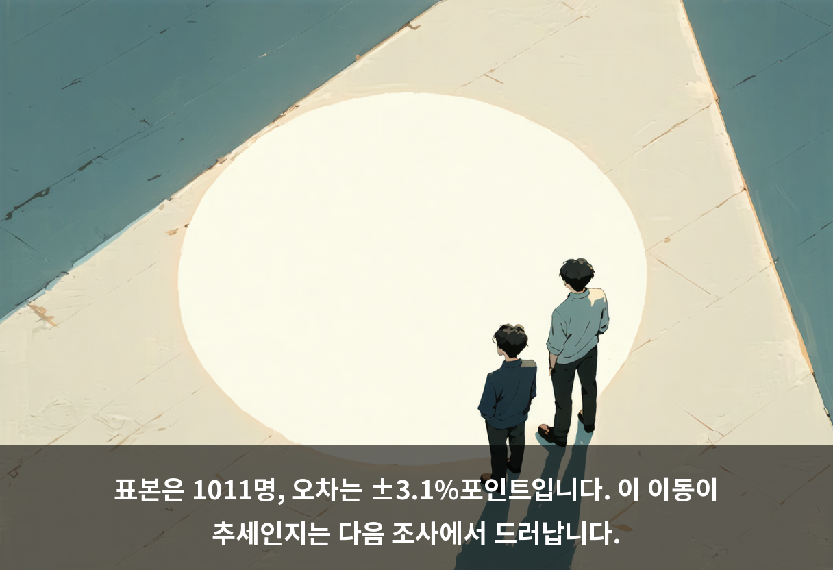표본은 1011명, 오차는 ±3.1%포인트입니다. 이 이동이 추세인지는 다음 조사에서 드러납니다.