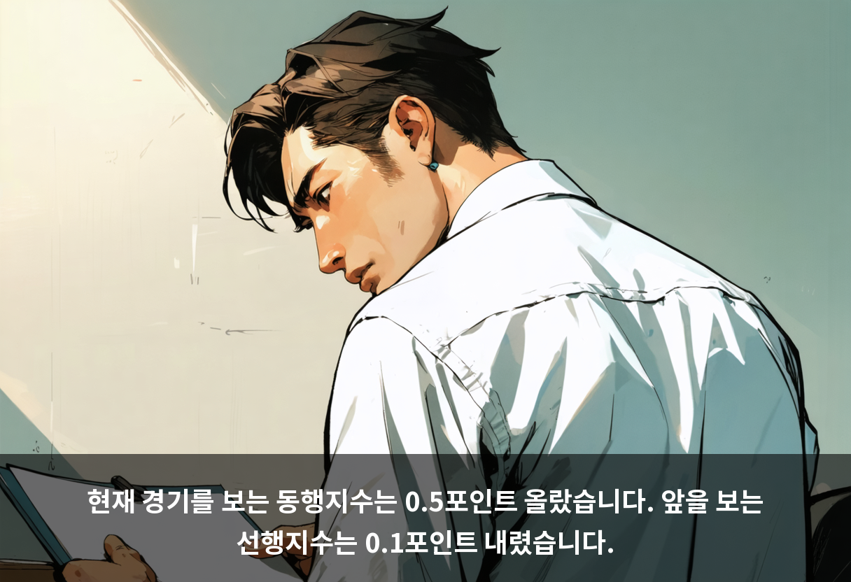 현재 경기를 보는 동행지수는 0.5포인트 올랐습니다. 앞을 보는 선행지수는 0.1포인트 내렸습니다.