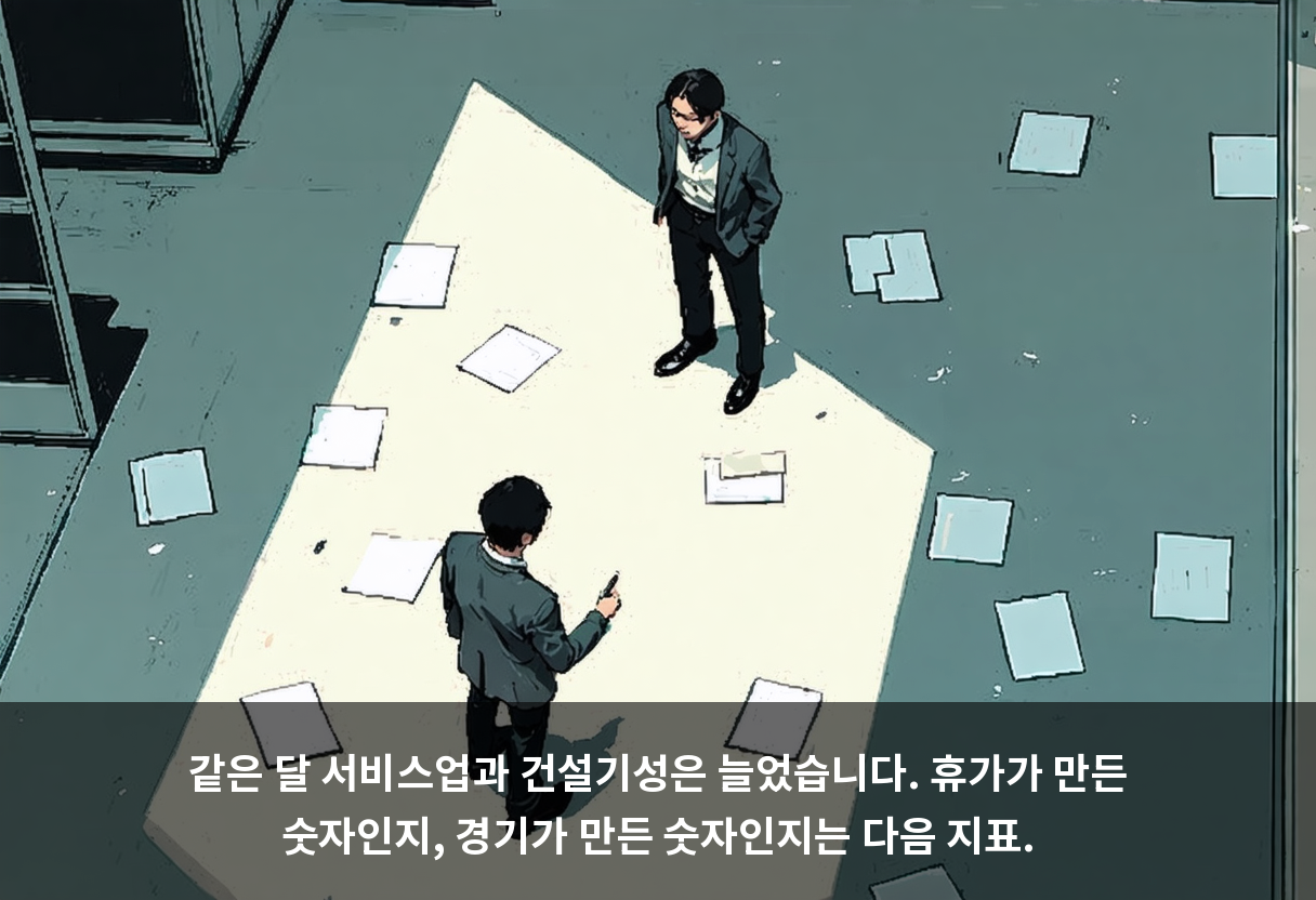 같은 달 서비스업과 건설기성은 늘었습니다. 휴가가 만든 숫자인지, 경기가 만든 숫자인지는 다음 지표.