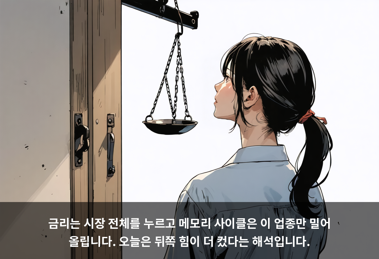 금리는 시장 전체를 누르고 메모리 사이클은 이 업종만 밀어 올립니다. 오늘은 뒤쪽 힘이 더 컸다는 해석입니다.