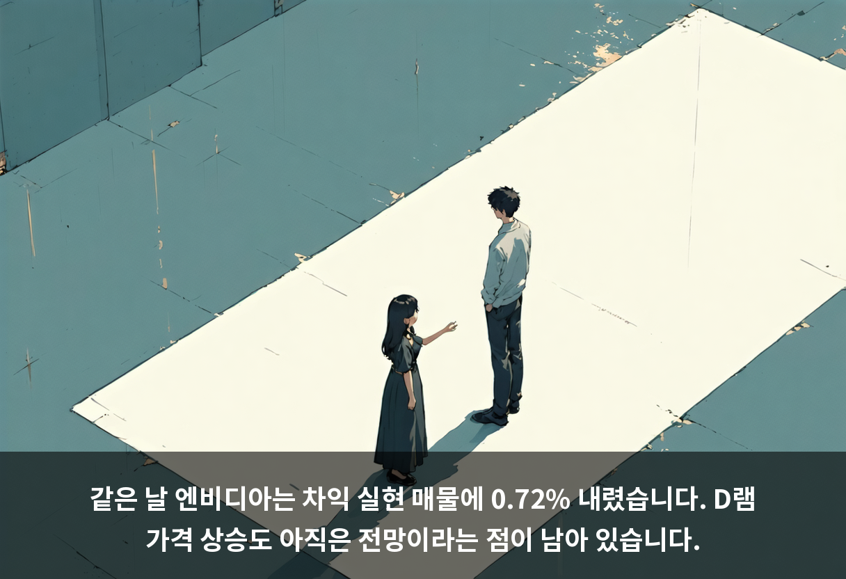 같은 날 엔비디아는 차익 실현 매물에 0.72% 내렸습니다. D램 가격 상승도 아직은 전망이라는 점이 남아 있습니다.