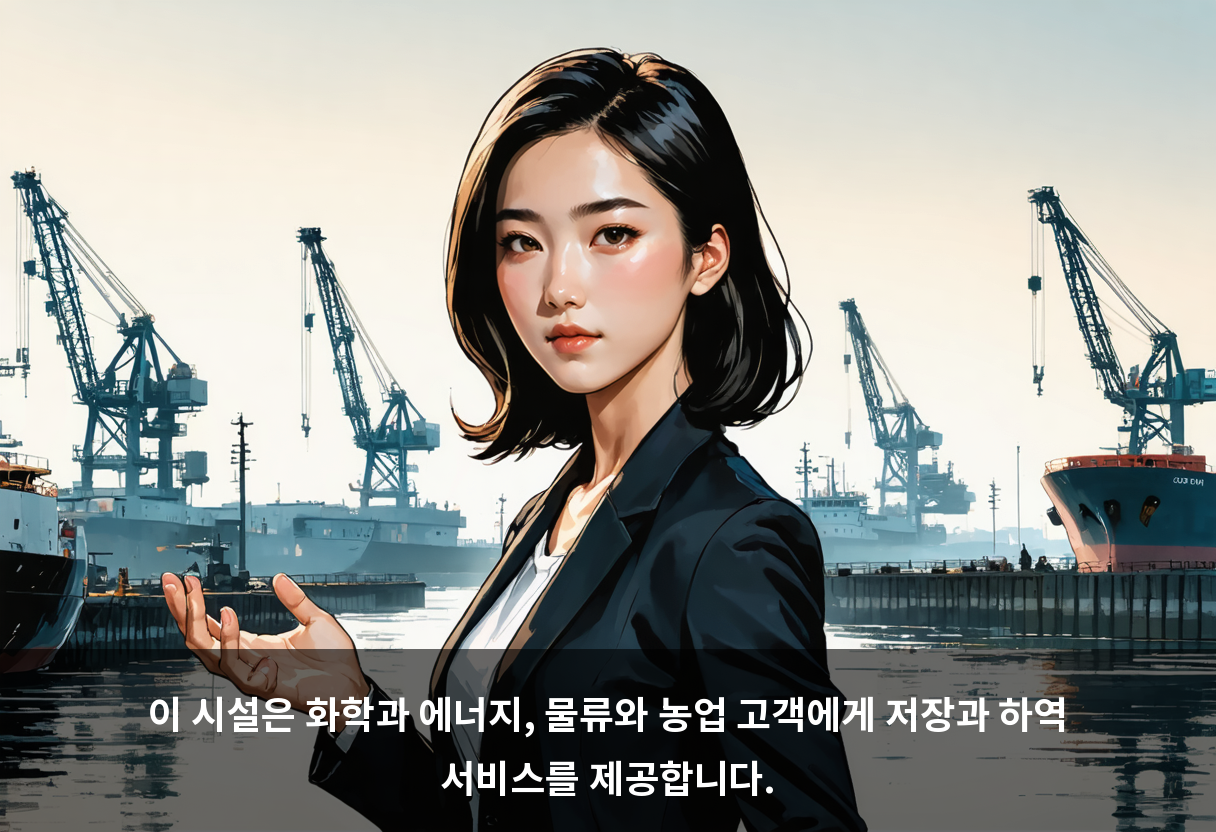 이 시설은 화학과 에너지, 물류와 농업 고객에게 저장과 하역 서비스를 제공합니다.