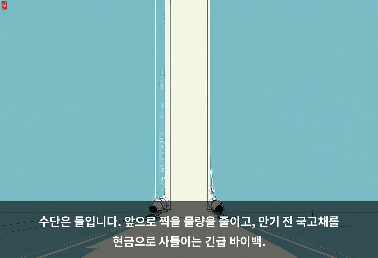수단은 둘입니다. 앞으로 찍을 물량을 줄이고, 만기 전 국고채를 현금으로 사들이는 긴급 바이백.