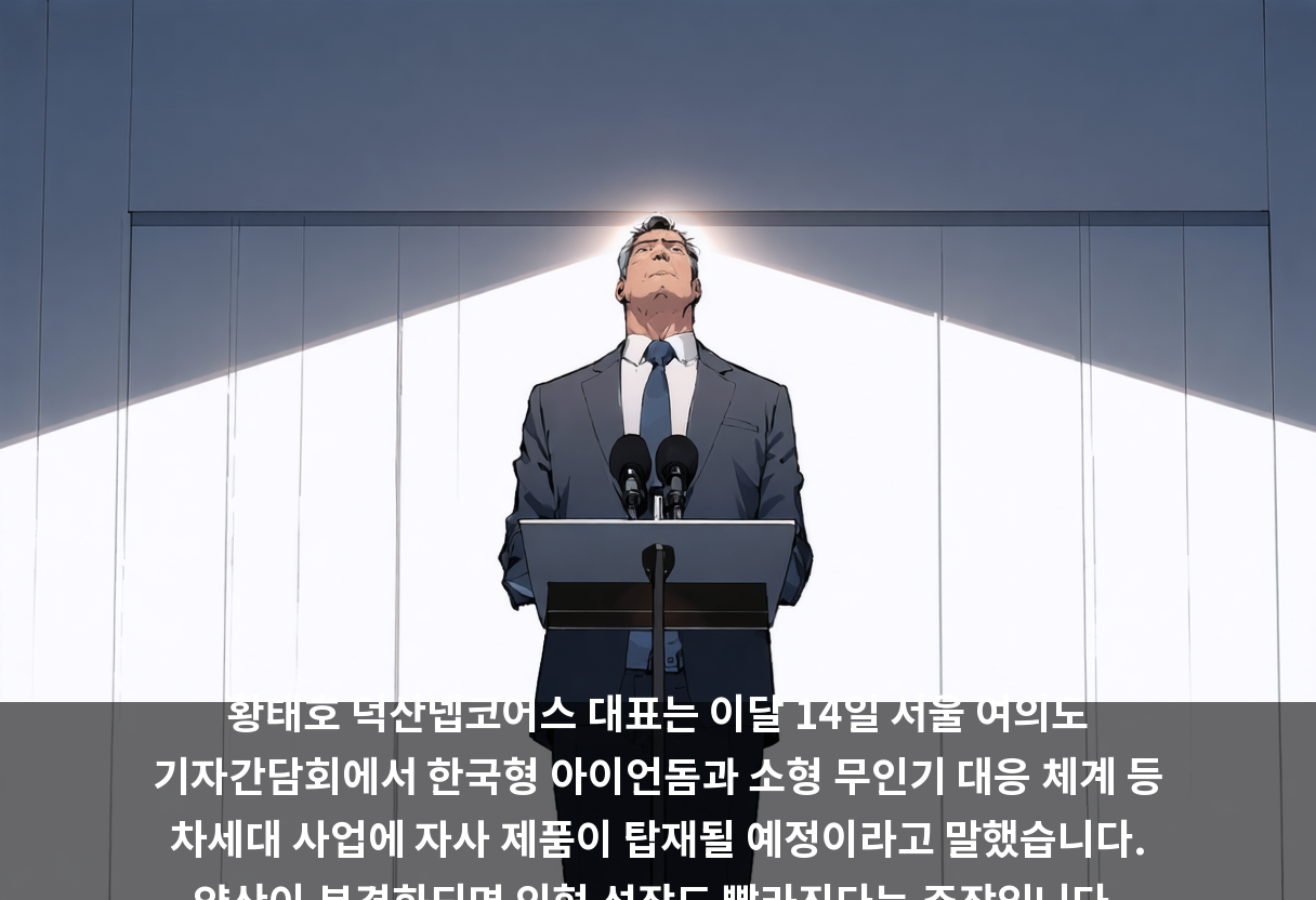 황태호 덕산넵코어스 대표는 이달 14일 서울 여의도 기자간담회에서 한국형 아이언돔과 소형 무인기 대응 체계 등 차세대 사업에 자사 제품이 탑재될 예정이라고 말했습니다. 양산이 본격화되면 외형 성장도 빨라진다는 주장입니다.
