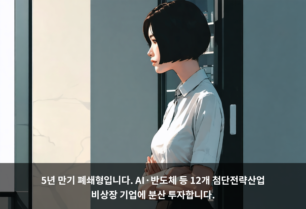 5년 만기 폐쇄형입니다. AI·반도체 등 12개 첨단전략산업 비상장 기업에 분산 투자합니다.
